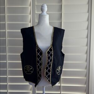 Black Pirate Vest with Gold Trim and Skull Design